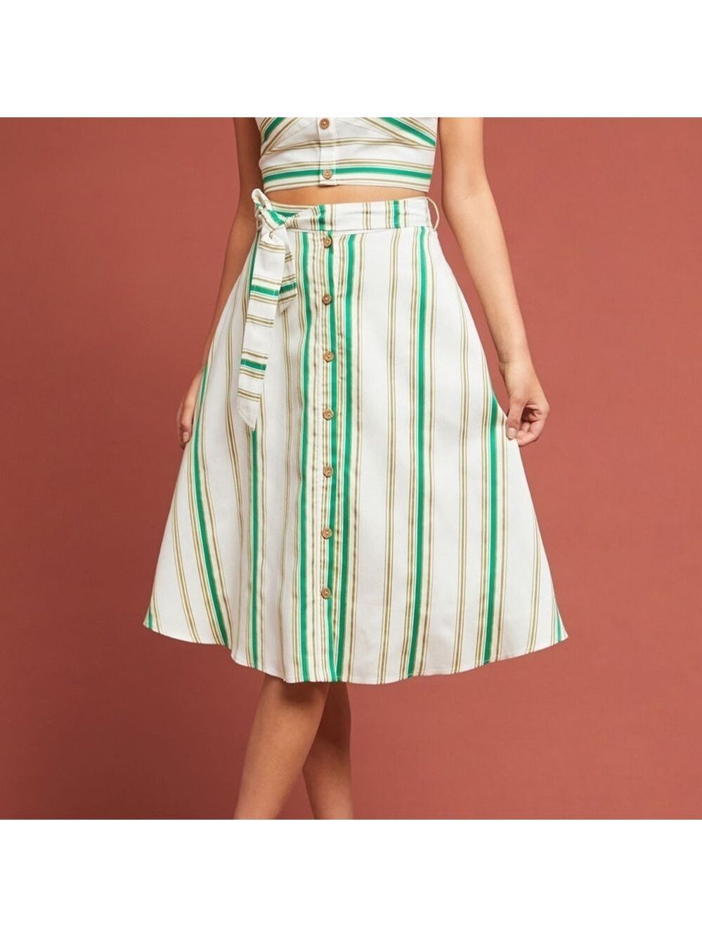 Hutch Anthropologie Baracoa Striped Button-Down Midi A-Line Skirt Size 2 Coastal